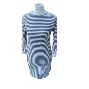 Top Shop Ladies Dress Cream and Gray Pull Over Rolled 3/4” Sleeve Polyester SZ 4